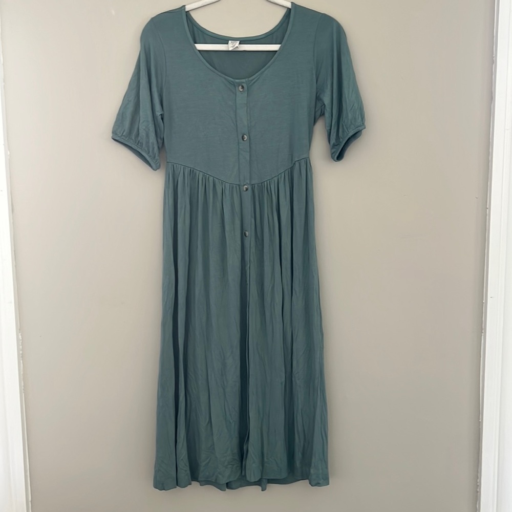 Kate Quinn Bamboo Short Sleeve Button Front V-Waist Dress XS